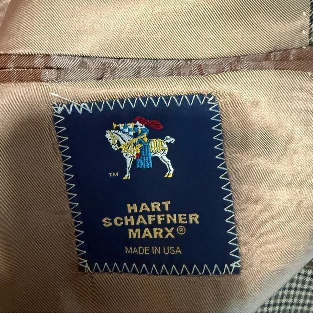 HART SCHAFFNER MARX Brown‎ Tweed Houndstooth Wool Sports Coat Jacket Blazer 40R